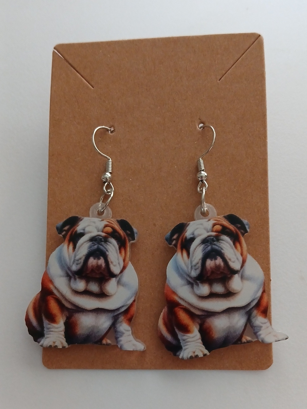 Fashion Jewelry Bulldog Dangle Earrings - Brown & White